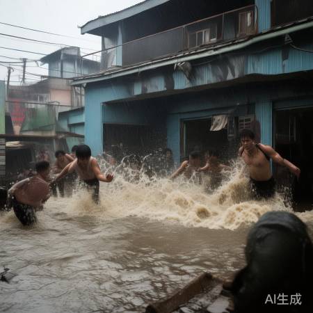 暴雨淹没宿舍楼，工人被困